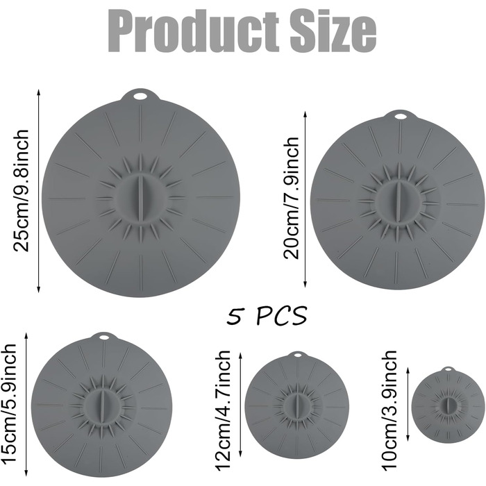 Набор силиконовых крышек 5 шт серый Aether Aurora