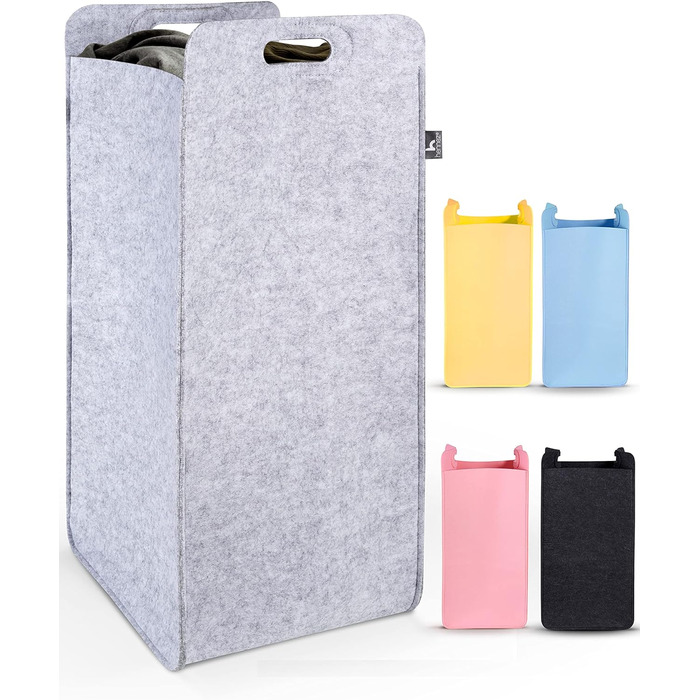 Кошик для білизни Повстяний вузький розбірний - Мішок для білизни Великий для брудної білизни Мішок для білизни Великий збірник білизни Фетр - Вузький компактний кошик для білизни Складна тканина світло-сірий кошик для прання 75 л світло-сірий