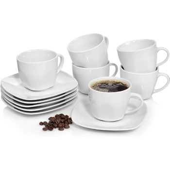 СПІВАЧКА Білий обідній сервіз Bilgola, порцеляновий набір посуду з 30 предметів на 6 персон, набір тарілок округлого дизайну, обідня тарілка (кавові чашки 12 шт. )