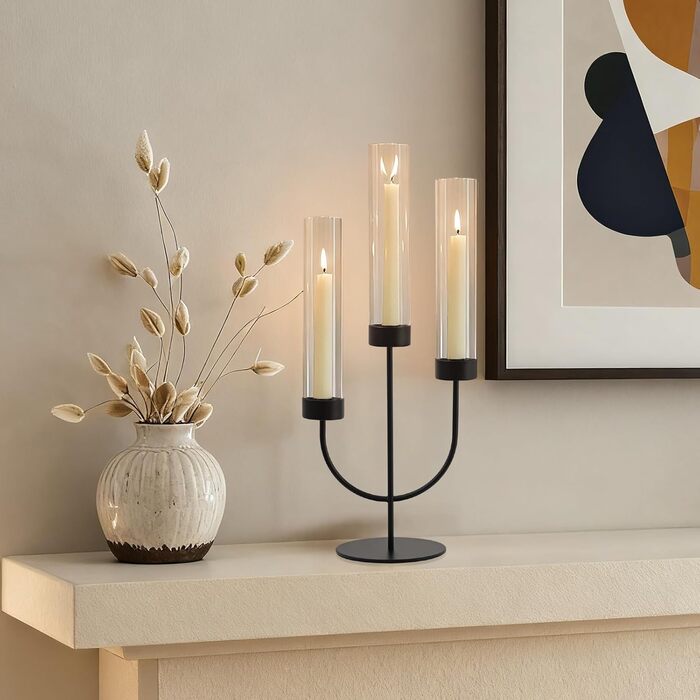 Підсвічник з 3 ручками та скляним циліндром для декору столу Sziqiqi