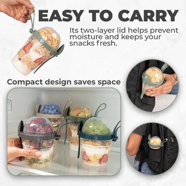 Стаканчики для йогурту з пластівців EYNEL на ходу з кришкою та ложкою, багаторазові пластикові парфе, молочний сніданок, хрусткі пластівці, вівсянка, смузі, перекус, чаша (набір 4 кольорів з ручкою)