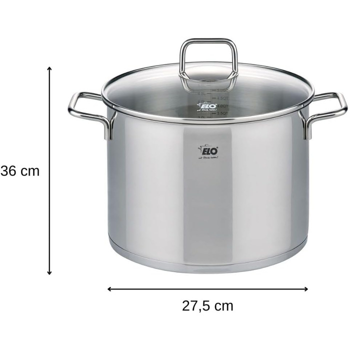 Каструля з нержавіючої сталі Elo 7242026, діаметр 20 см, каструля та скляна кришка, підходить для всіх типів плит, нержавіюча сталь, скло, 20 см, сіра каструля ø 20 см (каструля ø 26 см)