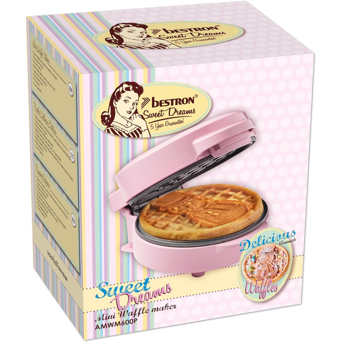 Міні-вафельниця з принтом сніговика 550 Вт, рожева Bestron