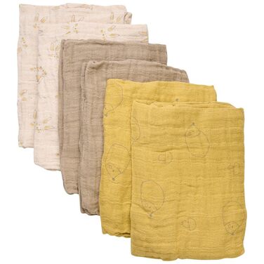 Набір із 6 унісекс дитячих тканинних/відрижкових/муслінових підгузків Pippi, 65x65 (ротанг)