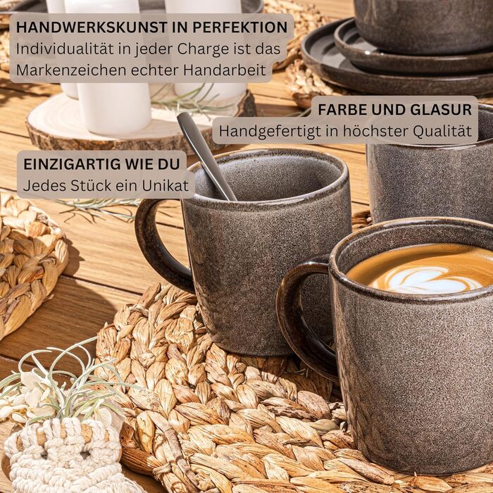 Комбінований сервіз на 6 персон, набір тарілок кавовий кухоль макаронна миска 30 шт. , набір посуду з керамограніту посудомийна машина - мікрохвильова піч - стійкий до подряпин, набір посуду з керамограніту КОЛЕКЦІЯ ЦІННОСТЕЙ (Каїрський графіт, кавовий ку