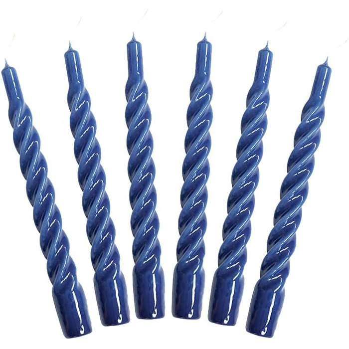 Свічки з крученим конусом, виготовлені в Італії, доступні 25 кольорів, лаковані настільні свічки, спіральні свічки з тривалим часом горіння 5 годин, декоративні свічки, 6 шт. , 2,2 x 21 см (темно-сині)