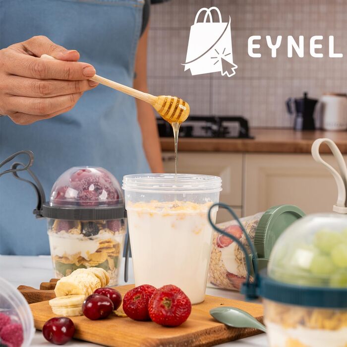 Стаканчики для йогурту з пластівців EYNEL на ходу з кришкою та ложкою, багаторазові пластикові парфе, молочний сніданок, хрусткі пластівці, вівсянка, смузі, перекус, чаша (набір 4 кольорів з ручкою)
