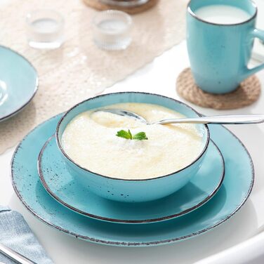 Набір посуду Vancasso на 12 осіб, набір керамічного посуду Navia, комбінований набір з 48 предметів з обідніми тарілками, салатницями, мисками та чашками, вінтажний вигляд, натуральний дизайн