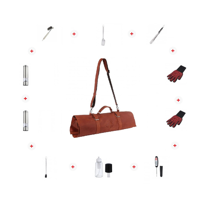 Набір аксессуаров для барбекю в шкіряній скрутці-органайзері GRILLI