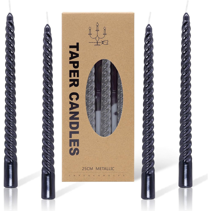 Набір з 4 конічних спіральних свічок 2 х 25,5 см, чорний Alederways