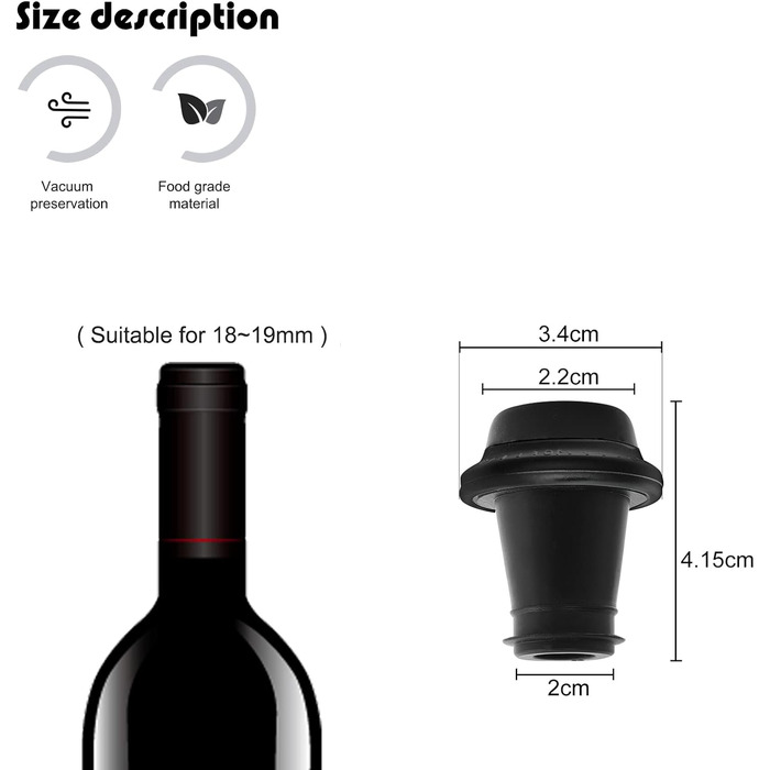 Автоматический винный насос WIWONEY с 1 перезаряжаемым вакуумным насосом и 4 винными пробками для вакуума и 1 зарядным кабелем типа C (черные силиконы)