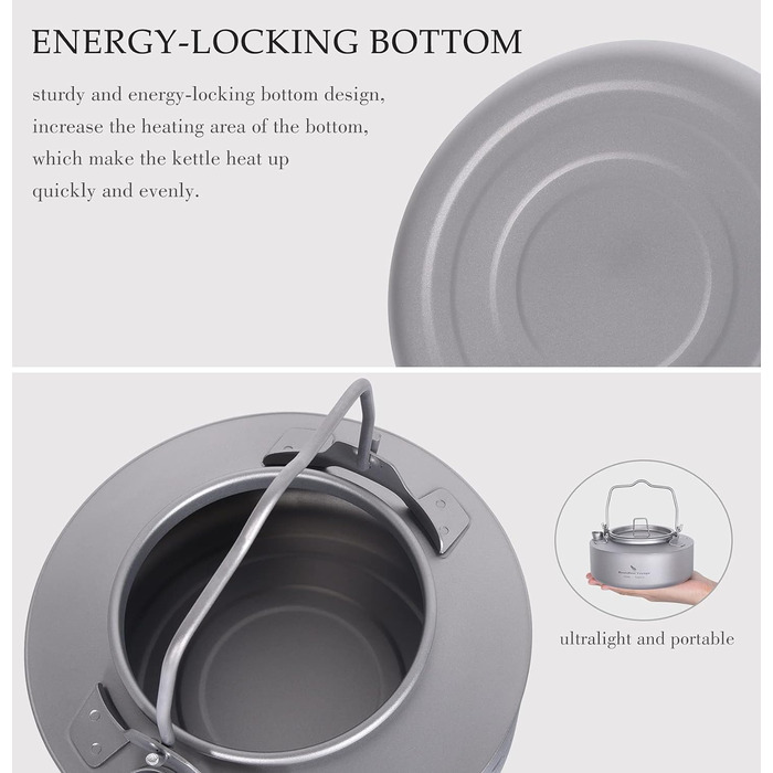 Титановий чайник для кемпінгу 700 мл. зі складною ручкою iBasingo