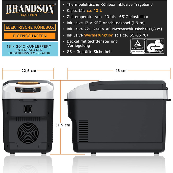 Електричний автохолодильник 10 л 45 Вт Brandson