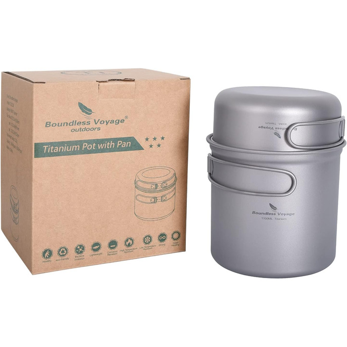 Безмежна подорож Титанова каструля Набір для приготування їжі зі складною ручкою Відкритий кемпінг Пікнік Туристичний кухоль Тарілка Посуд Кухонний набір (Ti2050CC)