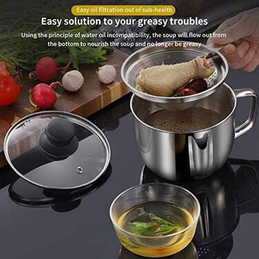 Сепаратор для отделения жира 1 л с крышкой, серебристый SENLUOV