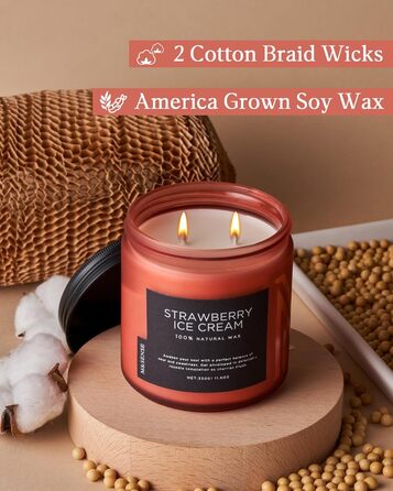 Ароматичні свічки M&SENSE з кавою у скляній банці з 2 гнітами 330 г, час горіння 70 годин, свічка з натурального соєвого воску для спальні, кухні, декору дому, подарункова свічка для чоловіків та жінок, смажена кава (червона/Getaway, суцільний колір)