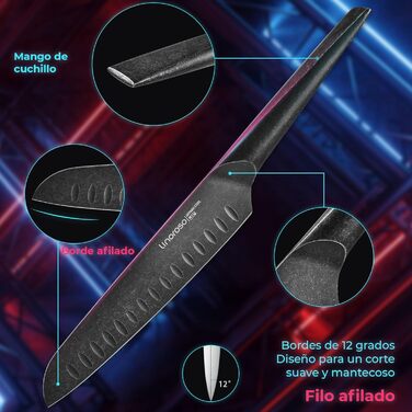 Дюймов Santoku Knife Кухонный нож Острый нож для мяса Профессионально выкованный из импортной высокоуглеродистой нержавеющей стали с красивым магнитным держателем для ножей - Метеорит Нож Santoku Meteorite Style, 7