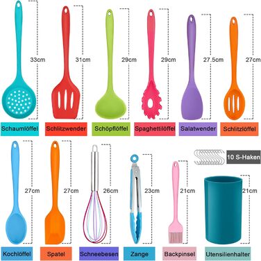 Набор кухонных гаджетов Herogo, набор силиконовой кухонной утвари из 22 предметов с держателем для посуды, термостойкие кухонные столовые приборы, кухонная утварь, здоровая и антипригарная, можно мыть в посудомоечной машине, (красочный)
