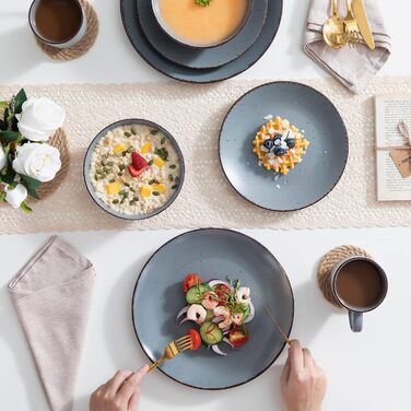 Столовий сервіз з керамограніту, набір посуду vancasso MODA, вінтажний вигляд, комбінований сервіз із 40 предметів з 8 обідніми тарілками, тарілками для тортів, суповими тарілками, мисками та чашками кожна (сірий, комбінований сервіз 20 шт. )