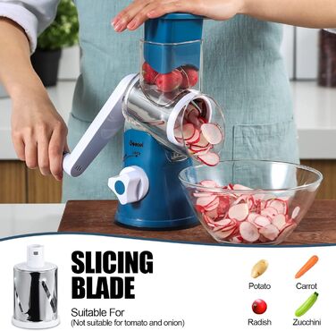 Терка для сыра/овощей с 3 барабанными лезвиями синий Geedel