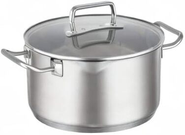 Форма для запікання RSLE EXPERTISO, універсальна ємність для приготування їжі з нержавіючої сталі 18/10, скляна кришка, внутрішня вага, підходить для індукційних плит, можна мити в посудомийній машині, срібляста (24 см, форма для запікання)