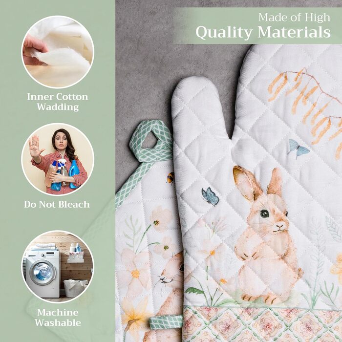 Рукавички для духовки Maison d&39 Hermine, Прихватки для каструль, 100 бавовна, термостійкі кухонні рукавички, рукавички для духовки (19 x 33 см) та прихватки для каструль (20 x 20 см) для приготування їжі, Morzine - Рукавички для духовки (19 x 33 см) та 