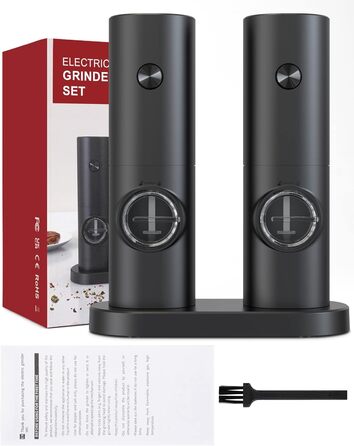 Мельница для соли и перца электрическая с подставкой, 2 предмета, черный Cokunst
