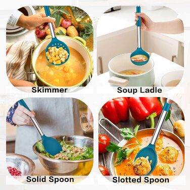 Набор кухонной утвари Herogo из 30 предметов с держателем, набор силиконовой кухонной утвари с ручкой из нержавеющей стали, жаропрочная кухонная утварь, можно мыть в посудомоечной машине, (синий)