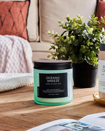 Ароматичні свічки M&SENSE Кава у скляній банці з 2 гнітами 330 г, час горіння 70 годин, свічка з натурального соєвого воску для спальні, кухні, декору дому, подарункова свічка для чоловіків та жінок, смажена кава (океанський бриз)