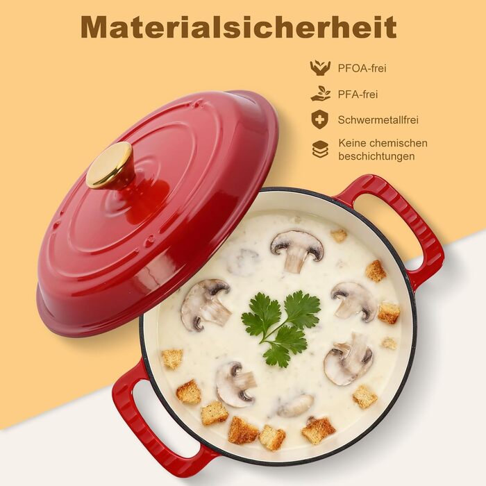 Чавунна жаровня 5,7 л з кришкою 28 см, червона LEADZM