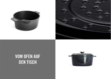 Чавунна каструля Ø 24 см, синього кольору, з кришкою та силіконовими ручками Емальований чавун, підходить для індукції та духовки для всіх типів плит Ø 24 см, висота 11 см, 4,2 літра (сіра, Ø 24 см, висота 11 см, 4,2 літра)