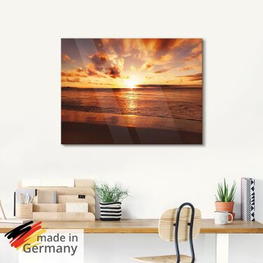 Настінний декор скляні картини настінна картина скляна картина цільна 40x40 см квадрат пляж море сонце карибський басейн природа пейзаж узбережжя схід сонця морський S7LE (захід сонця 2, 60Д x 30Ш см)