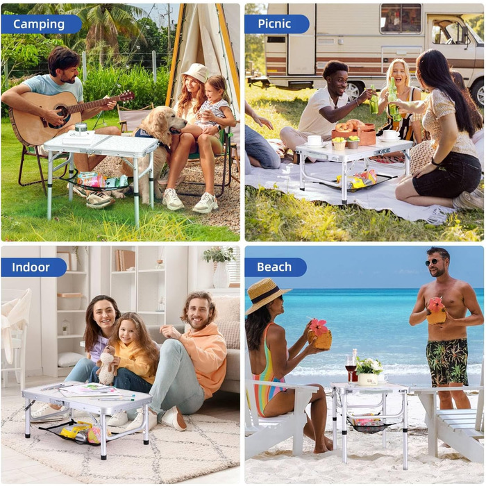 Складной кемпинговый стол с 2 уровнями высоты 60 х 40 см белый Sportneer