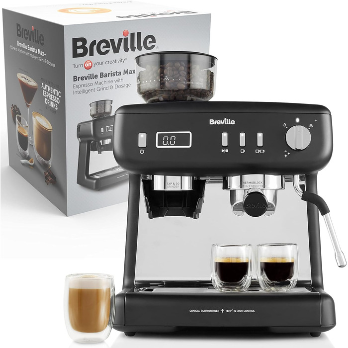 Кавоварка Breville Barista Max з портафільтром Еспресо-машина/кавоварка з вбудованою кавомолкою та спінювачем молока Резервуар для води 2,8 л Італійський насос 15 бар Нержавіюча сталь VCF126 шт. Бариста з кавомолкою (Barista Max з кавомолкою)