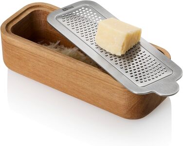 Терка дрібна з дерев'яним контейнером для збору, прямокутна, срібляста AdHoc