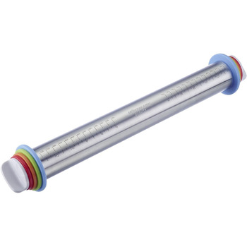 З 4 розпірними кільцями, по 1 кільцю по 10 мм, 6 мм, 3 мм, 2 мм, зі шкалами, нержавіюча сталь/пластик, сріблястий/білий/світло-блакитний/світло-зелений/помаранчевий/червоний, 30452260 нержавіючий ролик для випічки