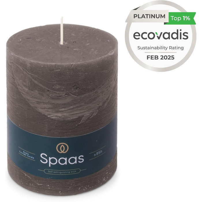 Свічка Spaas Rustic Pillar, 100/130 мм, 95 год, чорна (темно-сіра)