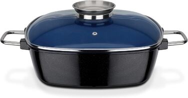 Квадратна жаровня GSW Ceramica високоякісна жаровня з кришкою, ідеально підходить для тушкування, приготування на пару та смаження, також підходить для індукції та використання в духовці синя, литий алюміній, 5 літрів