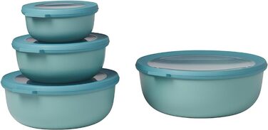 Круглий набір з 3 предметів Cirqula Multi Tray - Банки для зберігання з кришкою - Підходить як ящик для зберігання, холодильник, морозильна камера та посуд для мікрохвильової печі - 350 мл, 750 мл і 1250 мл - (Nordic Green, набір 4 шт. и (350, 750, 1250, 