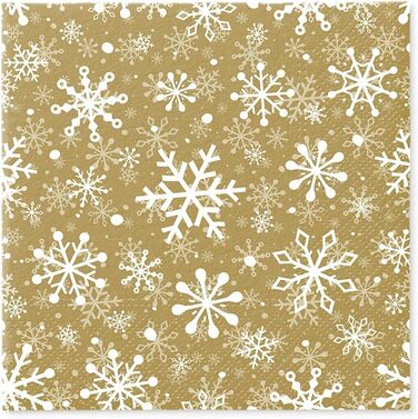 Серветки 3-шарові (33 x 33 см) I 20 шт. I Різнокольорові паперові серветки, ідеальні для різдвяного столу I Серветки - Різдво, зима, зірки, сніг, сніговики I (Подвійний дизайн різдвяних сніжинок, золотистий)