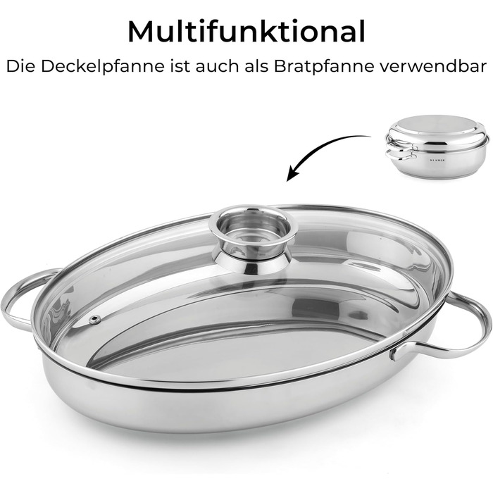 Жаровня овальная 8,5 л со стеклянной крышкой Klamer