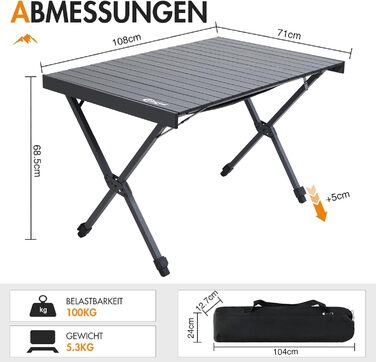 Складной кемпинговый стол 108 х 71 см черный Portal