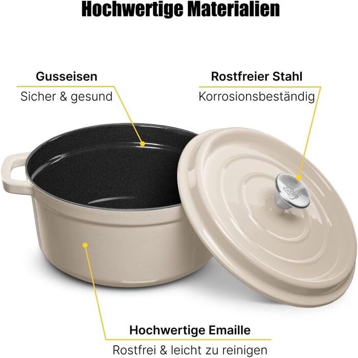 Чавунна жаровня 3,5 л з кришкою 24 см, біла GRAND FEU