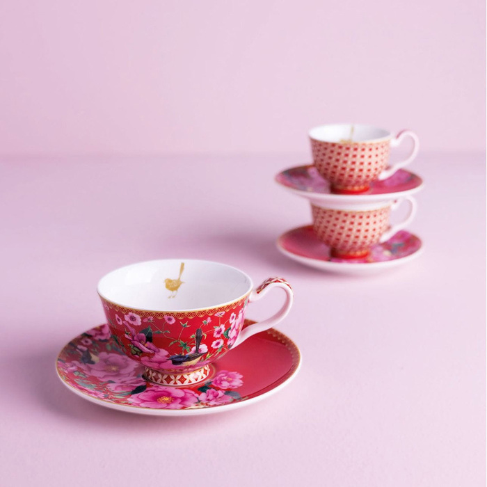 Набір чашок для еспресо з блюдцями с Maxwell & Williams TEAS&C`S Silk Road Cherry Red, порцеляна, 85 мл, 2 шт.