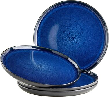 Сучасний набір на 4 персони в захоплюючому вінтажному образі, великі плоскі обідні тарілки з кераміки, кераміки, сірого/чорного (обідня тарілка, синій / чорний)