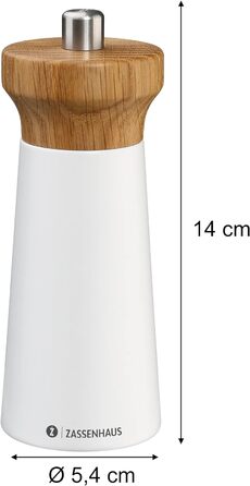 Черная/буковая древесина Фрезерная головка из древесины дуба с бесступенчатой регулировкой высокопроизводительной керамической шлифовальной машины Мельница для специй для перца 14 см, Ø 5,4 см (Белый/Дуб)