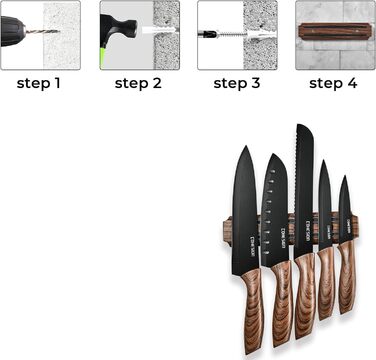 Дюймов Santoku Knife Кухонный нож Острый нож для мяса Профессионально выкованный из импортной высокоуглеродистой нержавеющей стали с красивым магнитным держателем для ножей - Метеориты (набор ножей из 5 предметов), 7