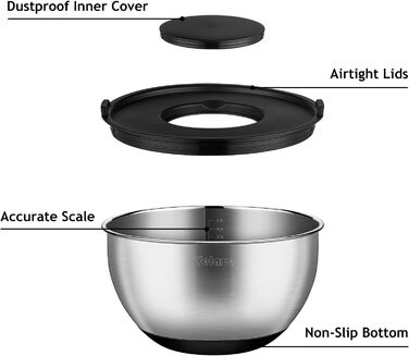 Набор мисок из нержавеющей стали, 5 предметов с крышкой, миска для смешивания с 3 терками, 5 л 3 л 2 л 1,5 л 1 л Velaze