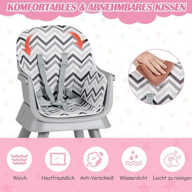 Дитячий стільчик для годування 6-в-1 сірий-білий COSTWAY