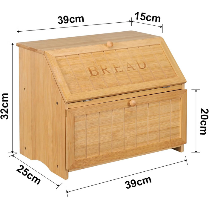 Хлібниця Leader Accessories з бамбука, 2-ярусна, для безпечного зберігання хліба, легкий догляд, 39x25x32 см, чорна (39x25x32 см/15,3&39x9,8&39x12,6&39) (Вінтажна (39x25x32 см/15,3&39x9,8&39x12,6&39))